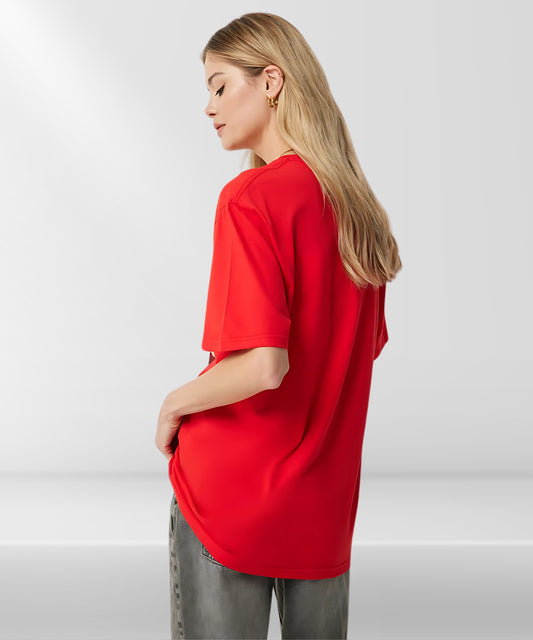 Solowear Plain Rose Red Oversized T-Shirt for Women
