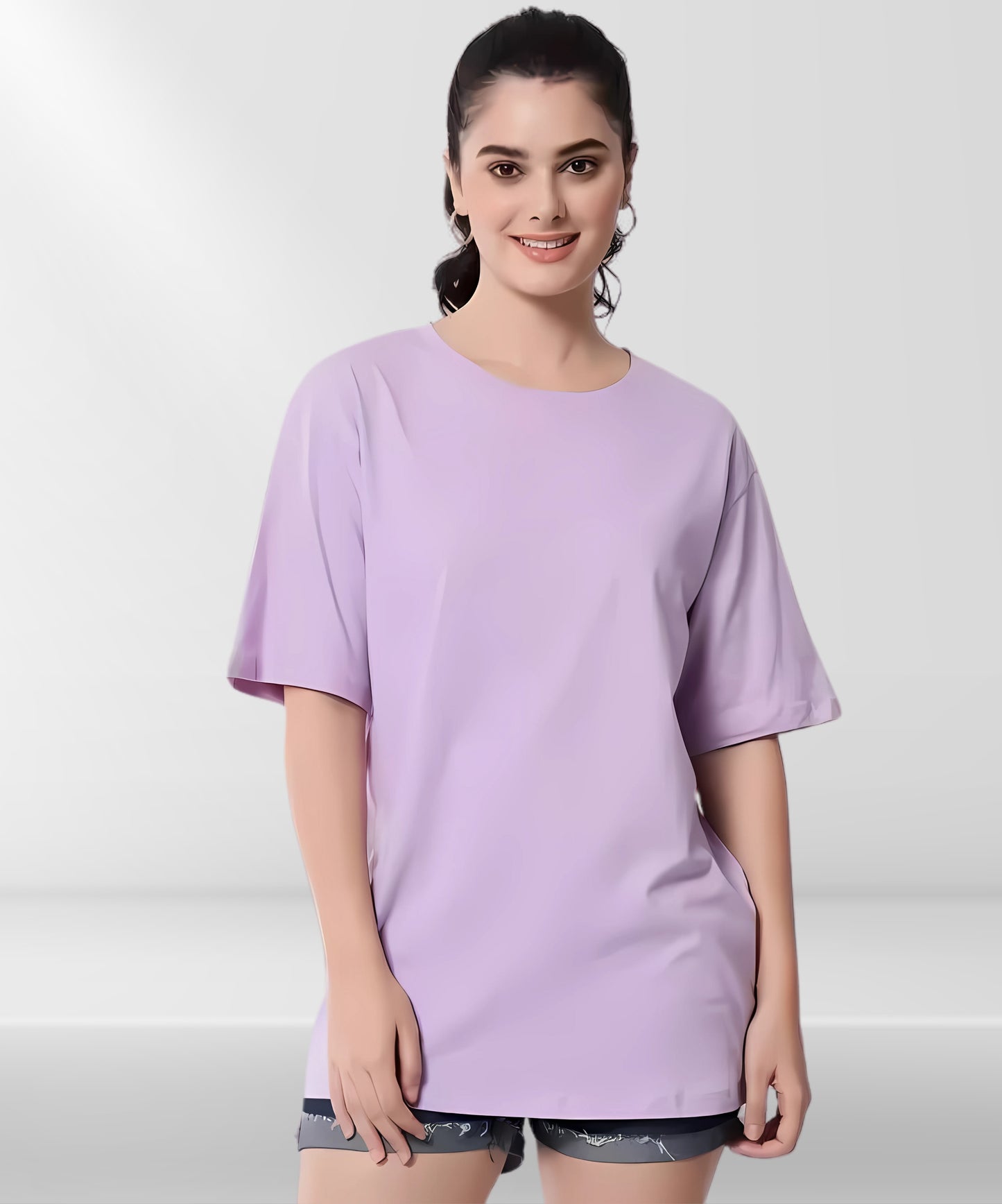 Solowear Plain Lavender Oversized T-Shirt for Women
