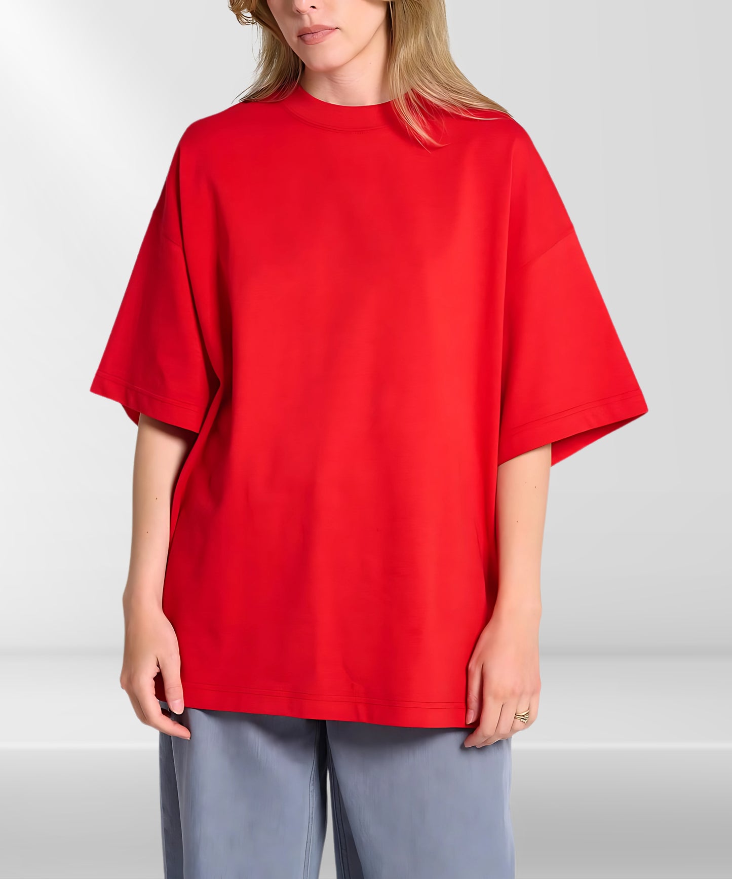 Solowear Plain Rose Red Oversized T-Shirt for Women