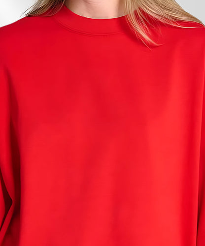 Solowear Plain Rose Red Oversized T-Shirt for Women