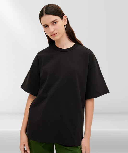 Solowear  WomePure Cotton Casual Oversized Round Neck Drop Shoulder Tshirt