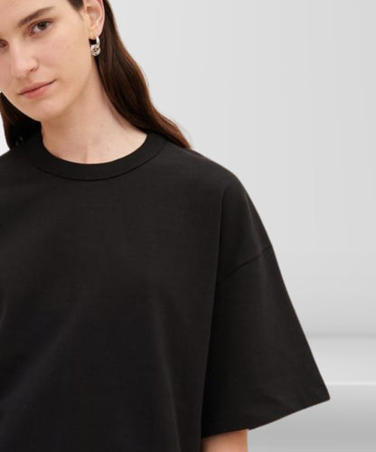 Solowear  WomePure Cotton Casual Oversized Round Neck Drop Shoulder Tshirt
