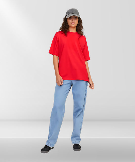 Solowear Plain Rose Red Oversized T-Shirt for Women